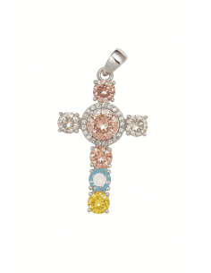 Colgante Cruz Multicolor de Circonitas en Plata de Ley - Plata 925
