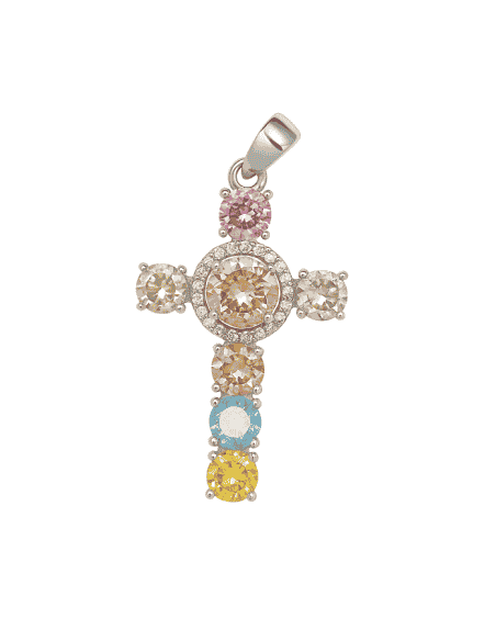 Colgante Cruz Multicolor de Circonitas en Plata de Ley - Plata 925