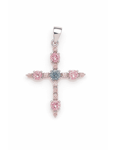 Colgante Cruz de Plata de ley con Circonitas de Colores - Plata 925