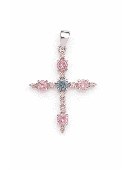 Colgante Cruz de Plata de ley con Circonitas de Colores - Plata 925