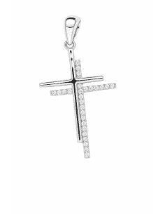 Colgante Cruz Doble de Plata con Circonitas Brillantes - Plata 925