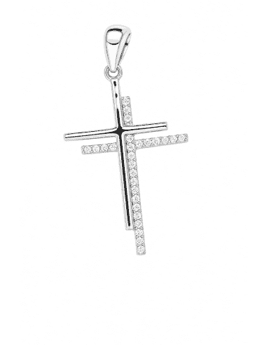 Colgante Cruz Doble de Plata con Circonitas Brillantes - Plata 925