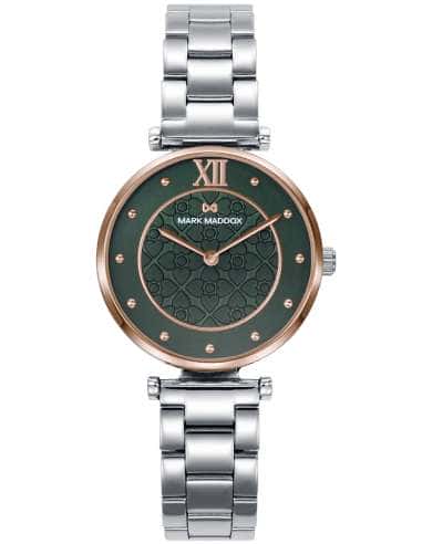 Reloj para Mujer de Acero Bicolor con Esfera Verde y Detalles Florales - Mark Maddox MM1015-63