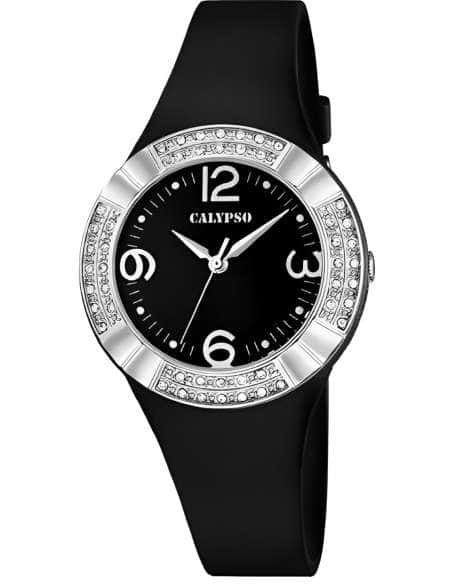 Reloj para Mujer Correa de Silicona Negra y Bisel con Circonitas - Calypso K5659/4