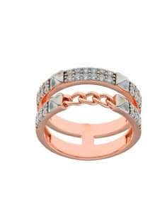 Anillo para mujer de  Plata de Ley chapado en Oro Rosa con Circonitas y Cadena Decorativa - Salvatore 136S0336/16