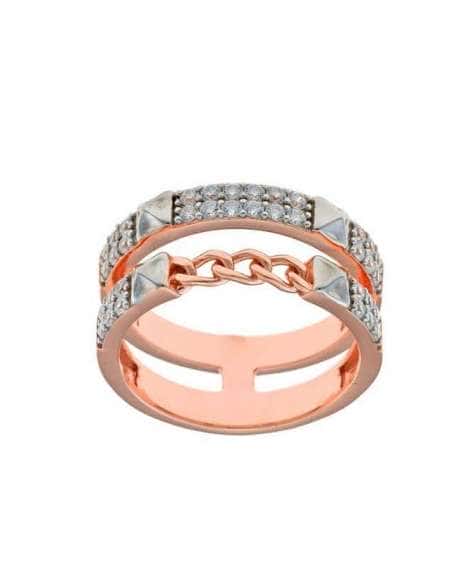 Anillo para mujer de  Plata de Ley chapado en Oro Rosa con Circonitas y Cadena Decorativa - Salvatore 136S0336/16