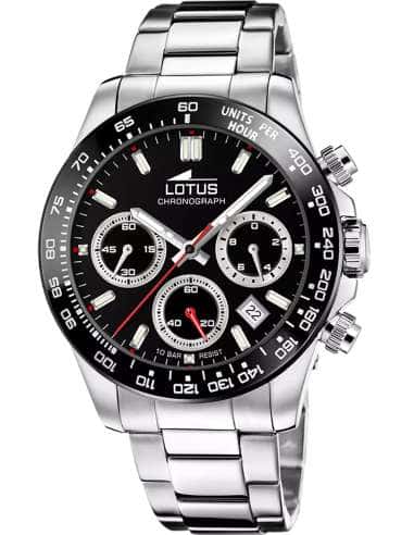Reloj para Hombre Cronógrafo Deportivo Esfera Negra y Brazalete de Acero - Lotus 18912/6