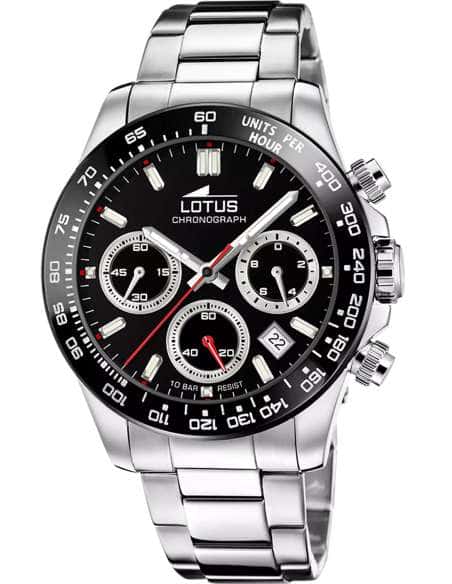 Reloj para Hombre Cronógrafo Deportivo Esfera Negra y Brazalete de Acero - Lotus 18912/6