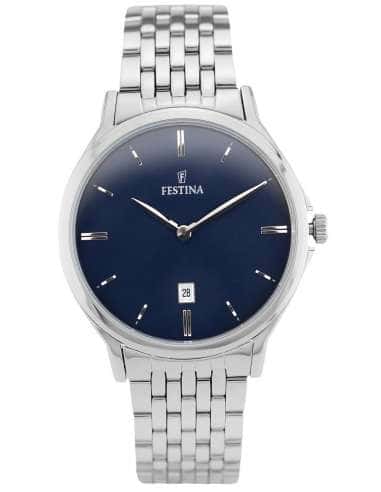 Reloj para Hombre Festina Clásico Acero con Esfera Azul y Calendario