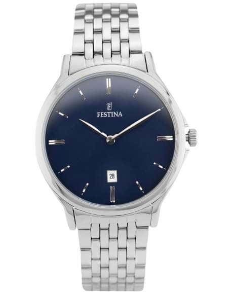 Reloj para Hombre Festina Clásico Acero con Esfera Azul y Calendario
