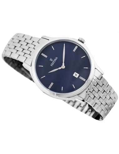 Reloj para Hombre Festina Clásico Acero con Esfera Azul y Calendario