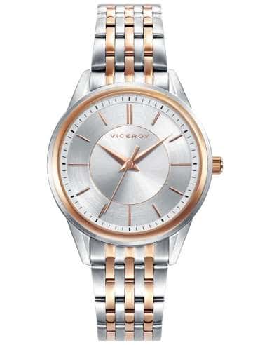 Reloj para Mujer de Acero Bicolor con Detalles Rosados y Esfera Plateada - Viceroy 401072-97