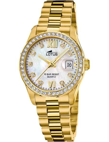 Reloj para Mujer de Acero Dorado con Esfera Nácar y Circonitas - Lotus 18979/1