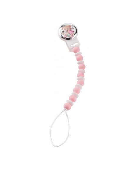 Pinza Infantil Chupete con Bolas de Silicona para Morder Oso corazón Rosa - Valenti 75064RA
