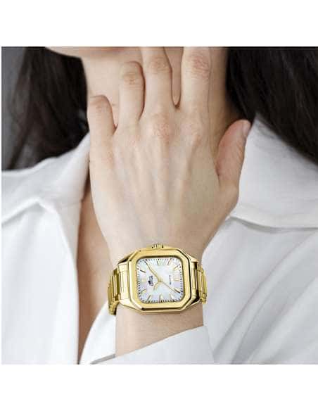 Reloj para Mujer de Acero Dorado con Esfera Nácar Rectangular - Lotus 18970/2
