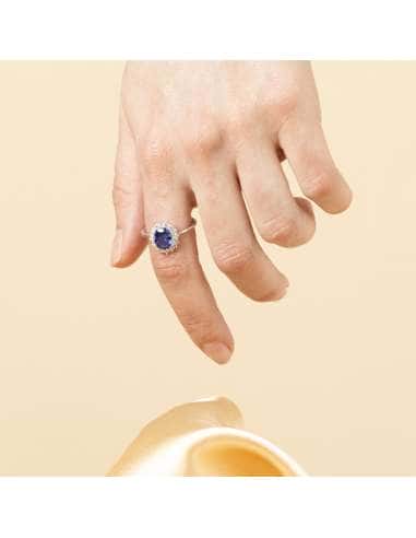 Anillo para Mujer de Plata con Circonita Azul y...