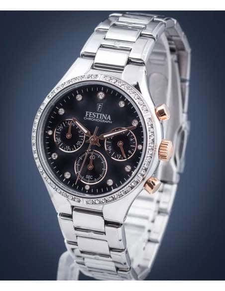Reloj para Mujer Cronógrafo en Acero con Esfera Negra y Cristales - Festina F20401/4