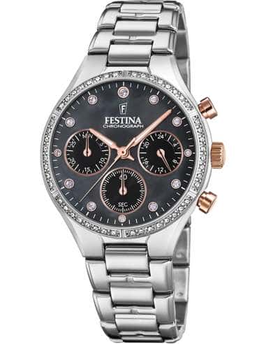 Reloj para Mujer Cronógrafo en Acero con Esfera Negra y Cristales - Festina F20401/4