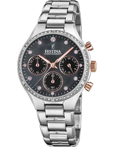 Reloj para Mujer Cronógrafo en Acero con Esfera Negra y Cristales - Festina F20401/4
