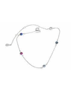 Tobillera para Mujer de Plata con Circonitas de Colores - Plata 925