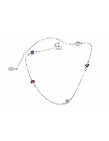 Tobillera para Mujer de Plata con Circonitas de Colores - Plata 925