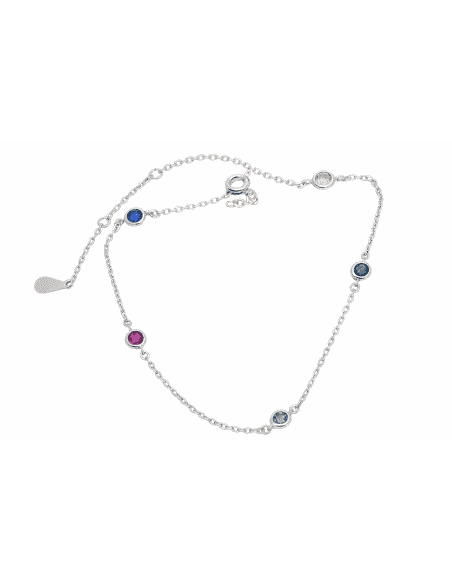 Tobillera para Mujer de Plata con Circonitas de Colores - Plata 925
