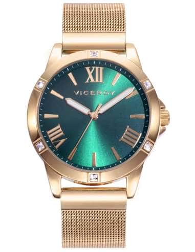 Reloj para Mujer de Acero Dorado con Correa Malla y Esfera Verde- Viceroy 401166-63
