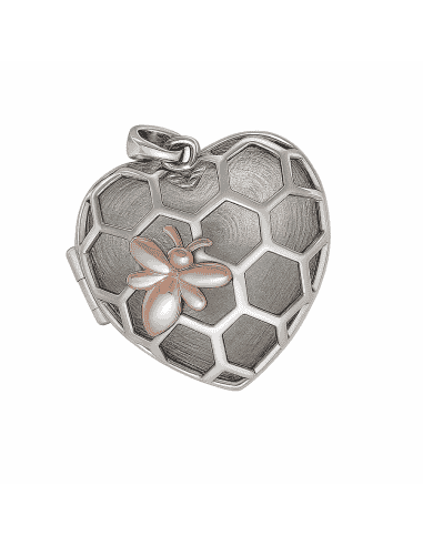Colgante para Mujer Dije Corazón de Plata de Ley con Flor y Espacio para Foto - Plata 925
