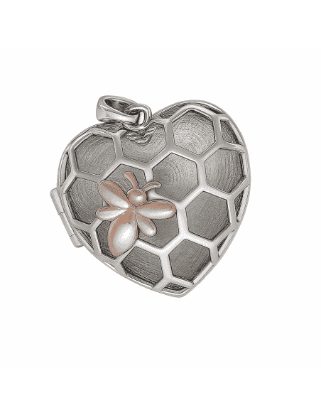 Colgante para Mujer Dije Corazón de Plata de Ley con Flor y Espacio para Foto - Plata 925