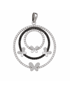 Colgante para Mujer de Plata con Circonitas Blancas y Negras y Motivos de Mariposa - Plata 925