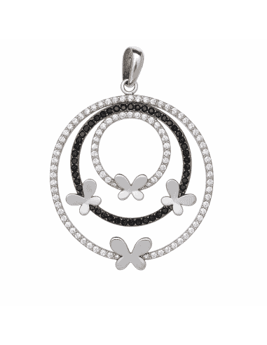 Colgante para Mujer de Plata con Circonitas Blancas y Negras y Motivos de Mariposa - Plata 925