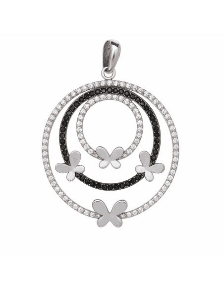 Colgante para Mujer de Plata con Circonitas Blancas y Negras y Motivos de Mariposa - Plata 925
