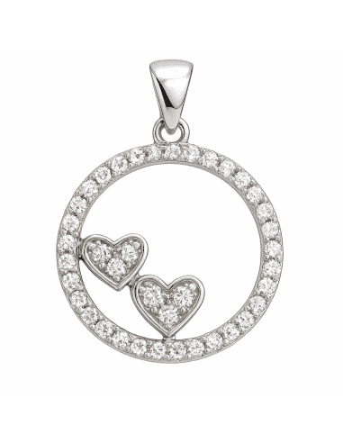 Colgante para Mujer de Plata con Circonitas y Dos Corazones - Plata 925