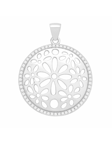 Colgante para Mujer de Plata Calado Floral con Circonitas - Plata 925