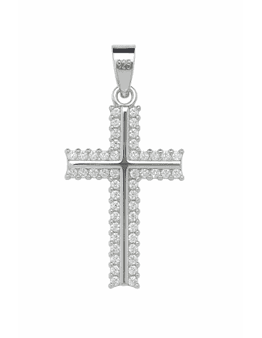 Colgante Cruz  en plata con circonitas Brillantes - Plata 925