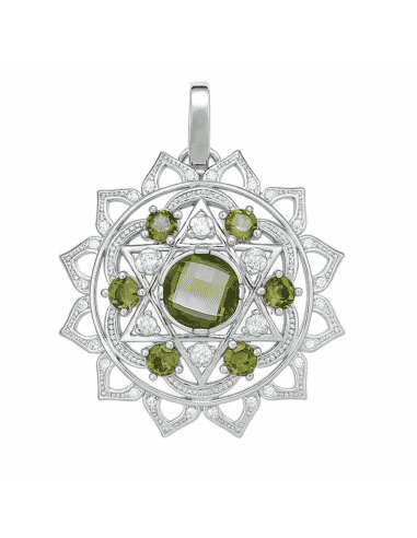 Colgante para Mujer Mandala en Plata de Ley con Circonitas Blancas y Verdes - Plata 925