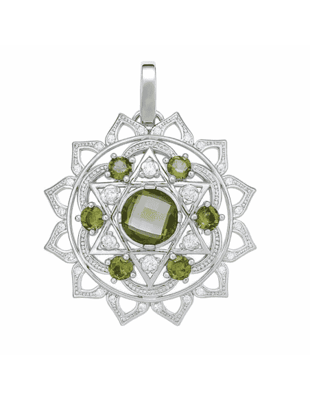 Colgante para Mujer Mandala en Plata de Ley con Circonitas Blancas y Verdes - Plata 925