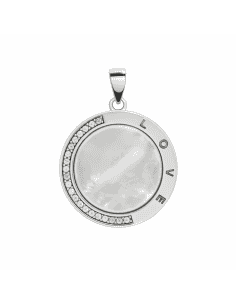 Colgante para Mujer en Plata de Ley con Nácar Circonitas y Grabado "LOVE" - Plata 925