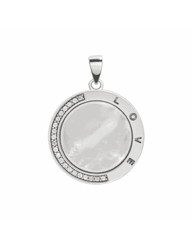 Colgante para Mujer en Plata de Ley con Nácar Circonitas y Grabado "LOVE" - Plata 925