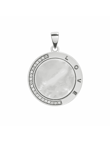 Colgante para Mujer en Plata de Ley con Nácar Circonitas y Grabado "LOVE" - Plata 925