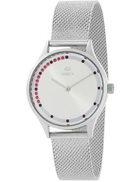Reloj para Mujer de Acero con Detalles en Rojo y Correa Milanesa - Marea B41334/2