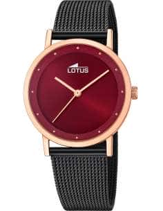 Reloj para Mujer Malla Negra y Caja Rosé con Esfera Burdeos - Lotus 18880/1