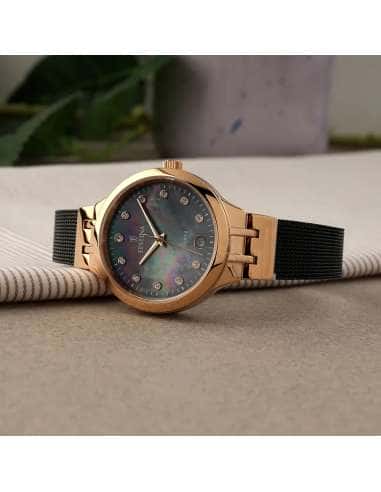 Reloj para Mujer Malla Negra con Caja Rosé y Esfera Nácar Negra - Festina F20717/2