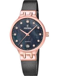 Reloj para Mujer Malla Negra con Caja Rosé y Esfera Nácar Negra - Festina F20717/2