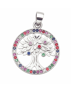Colgante para Mujer plata de ley Árbol de la vida circonita multicolor - Plata 925