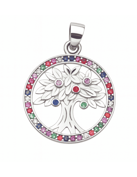 Colgante para Mujer plata de ley Árbol de la vida circonita multicolor - Plata 925