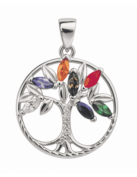 Colgante para Mujer plata de ley Árbol de la vida circonitas de colores - Plata 925