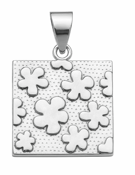 Colgante para Mujer de plata con forma cuadrada con grabado de Floral - Plata 925