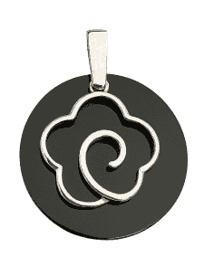 Colgante para Mujer de Plata con Diseño Floral sobre Base Negra - Plata 925