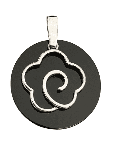 Colgante para Mujer de Plata con Diseño Floral sobre Base Negra - Plata 925